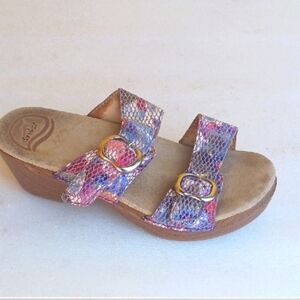 DANSKO Colorful Snake Print Wedge Sandals
